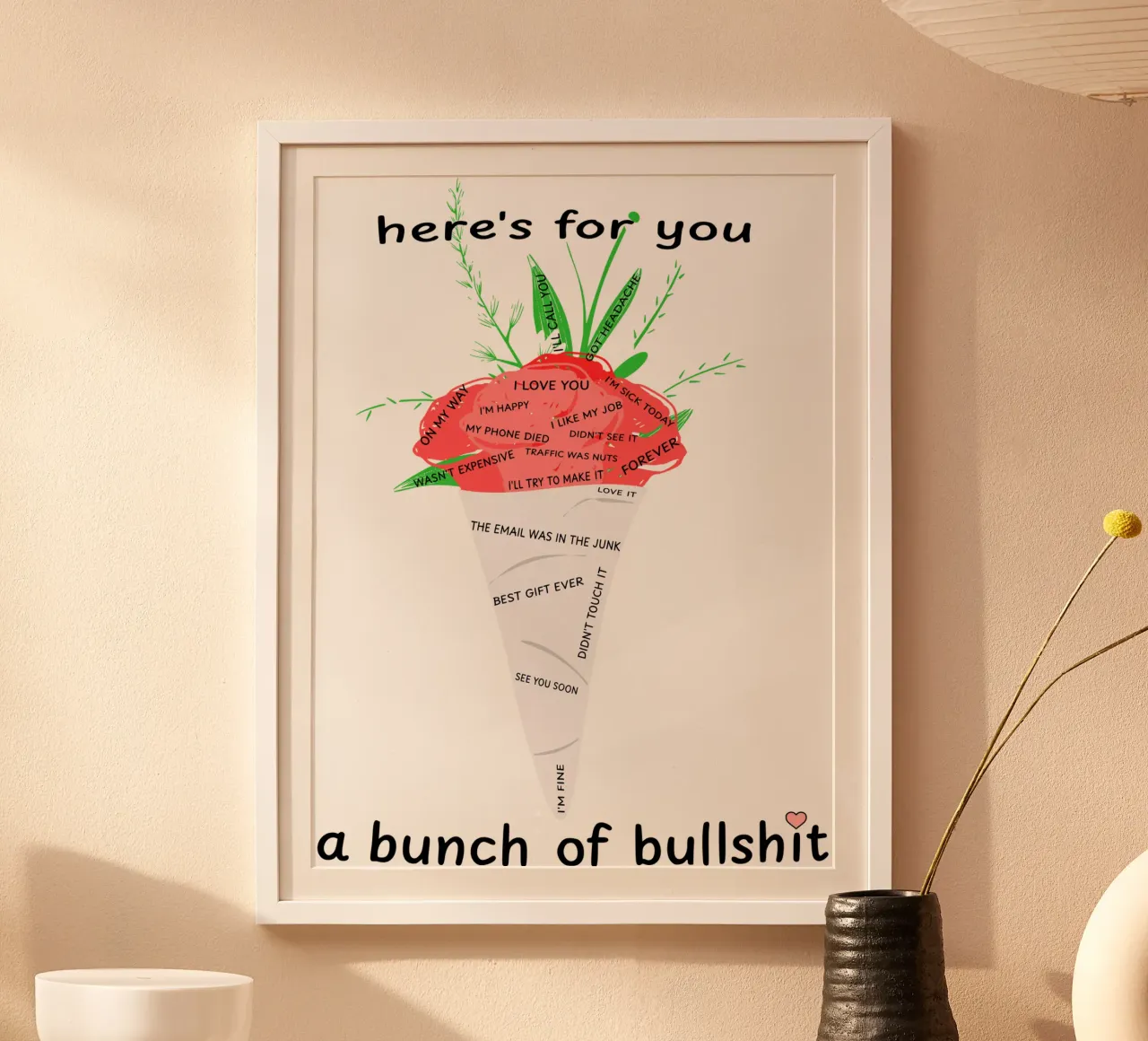 Un mucchio di stronzate Divertente Fiori Rose Cinico Sarcasmo Maleducato poster con telaio in alluminio da sillyindustries