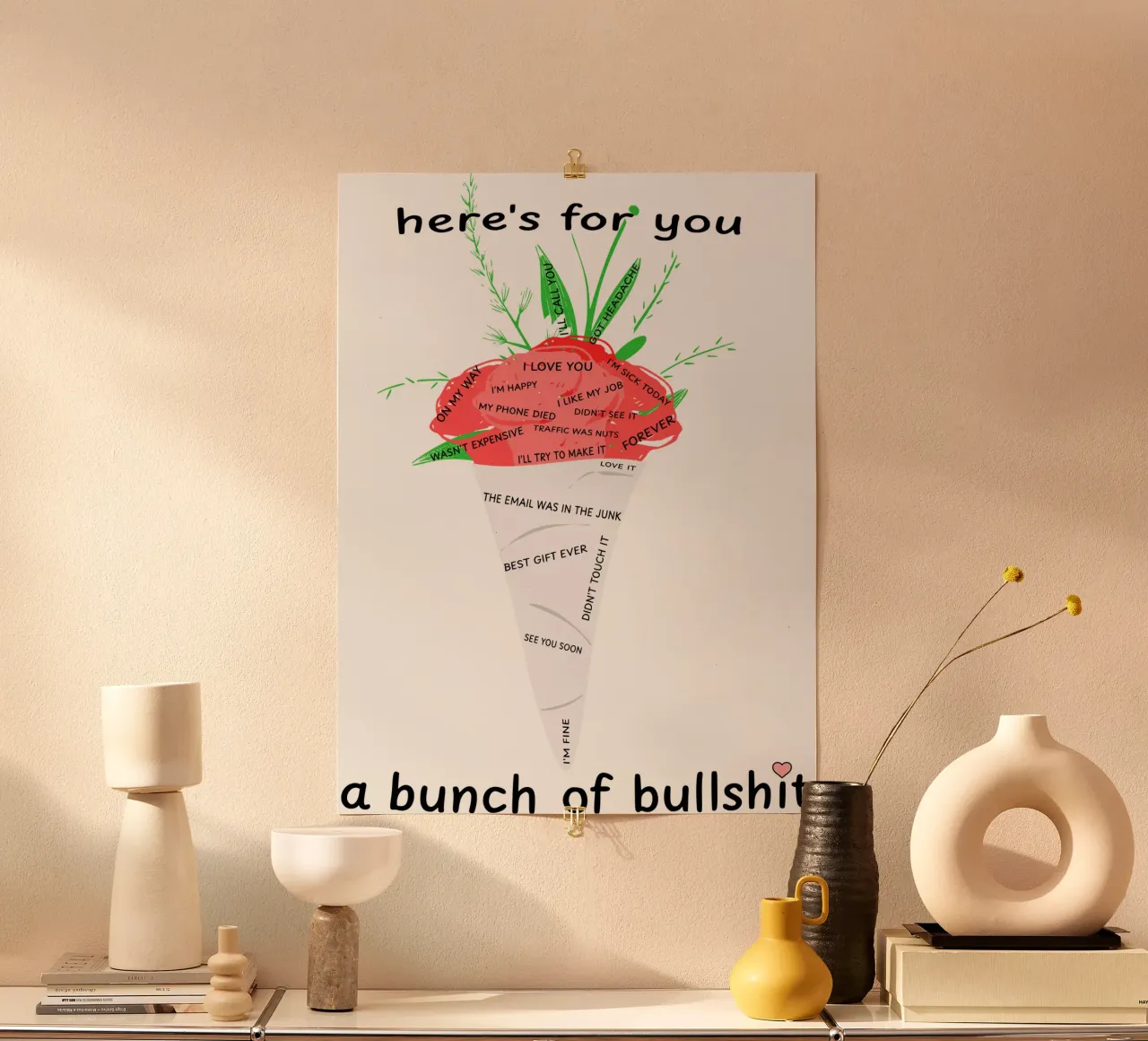 Un mucchio di stronzate Divertente Fiori Rose Cinico Sarcasmo Maleducato poster con telaio in alluminio da sillyindustries