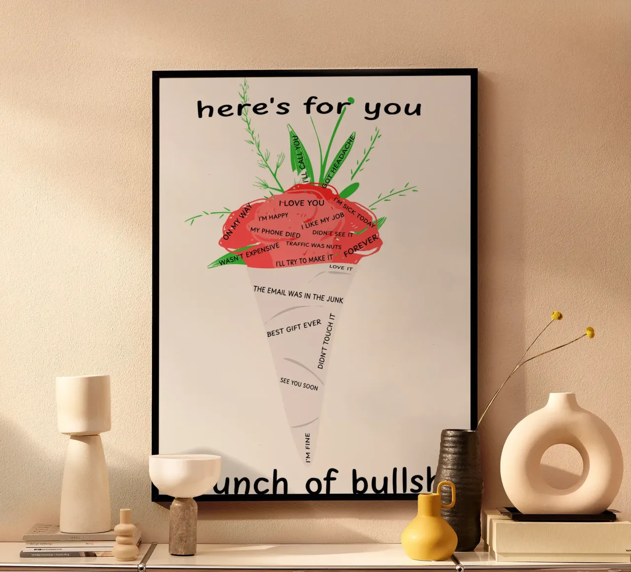 Un mucchio di stronzate Divertente Fiori Rose Cinico Sarcasmo Maleducato poster con telaio in alluminio da sillyindustries