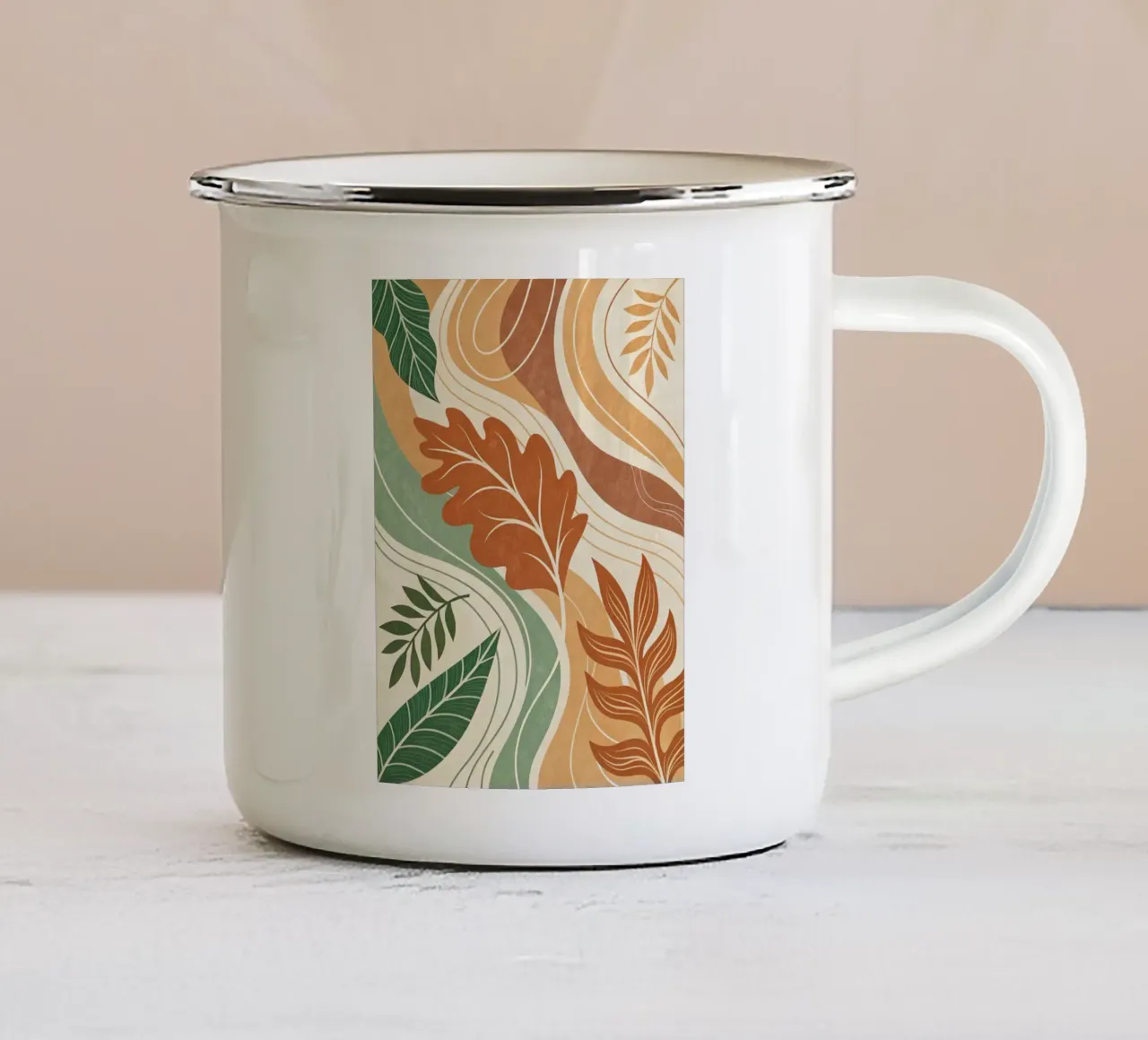 Foglie botaniche astratte di terra tazza in smalto da Artistic-shop