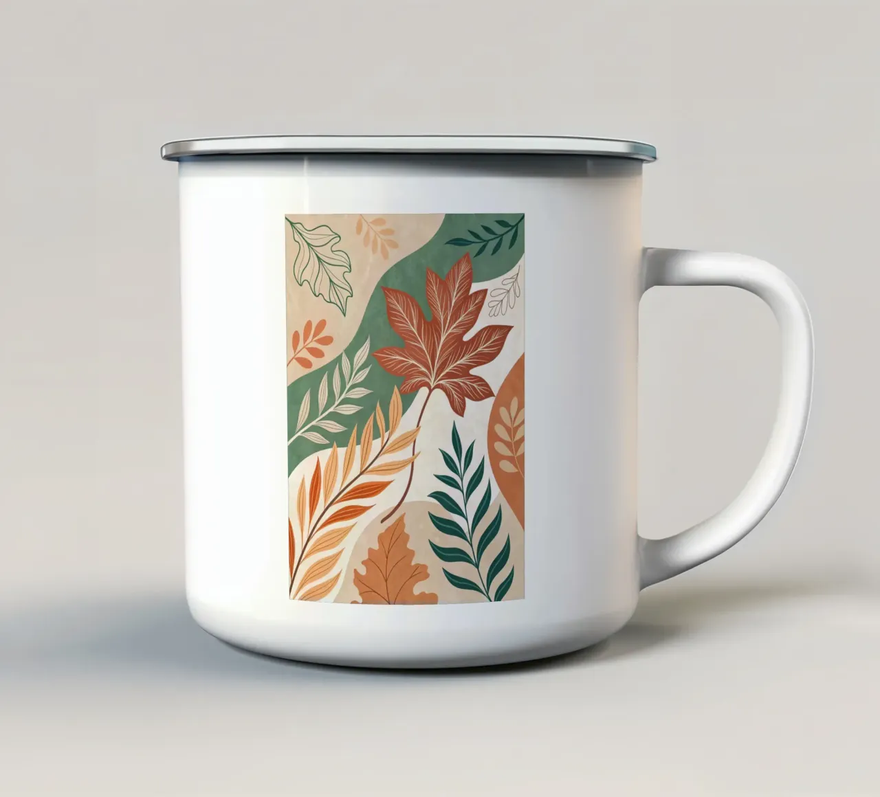 L'abbraccio dell'autunno: Un viaggio botanico astratto tazza in smalto da Artistic-shop