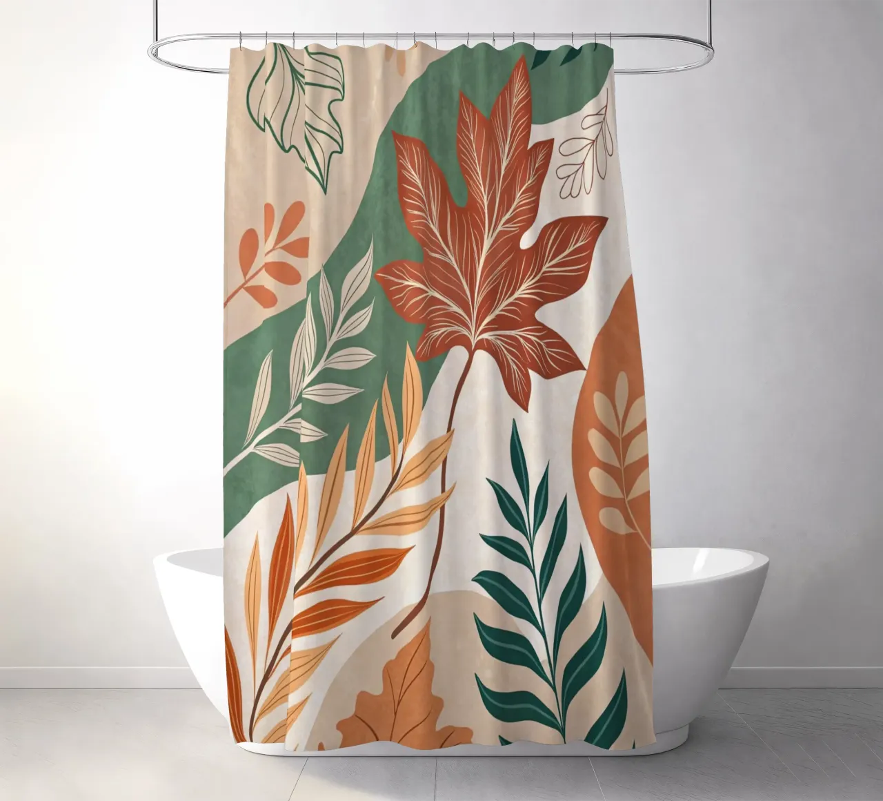 L'abbraccio dell'autunno: Un viaggio botanico astratto tenda da doccia da Artistic-shop