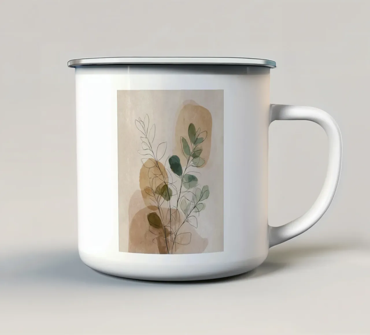 Fiori e foglie astratti in tonalità neutre tazza in smalto da Artbyvo
