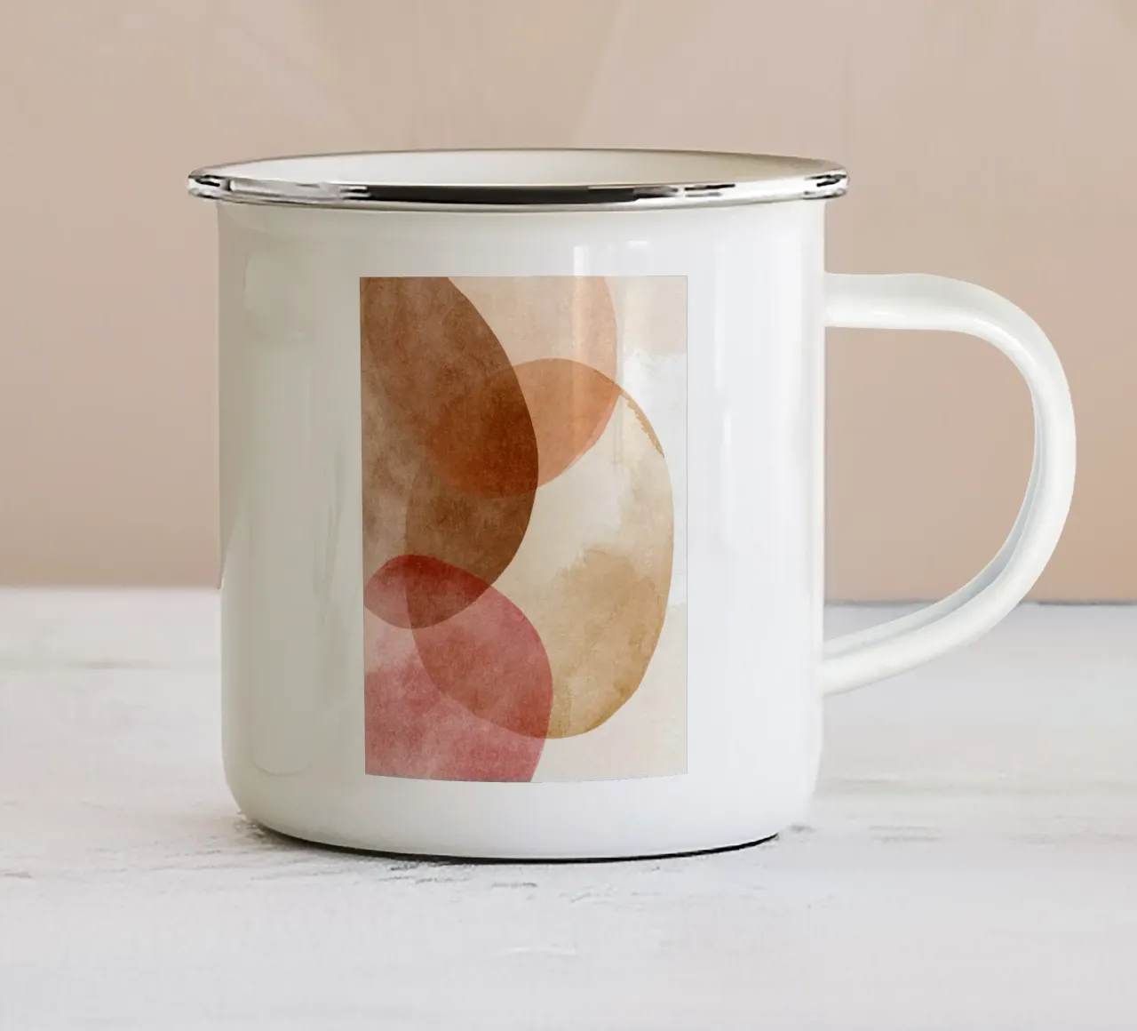 Cerchi astratti ad acquerello dai toni caldi tazza in smalto da Artbyvo
