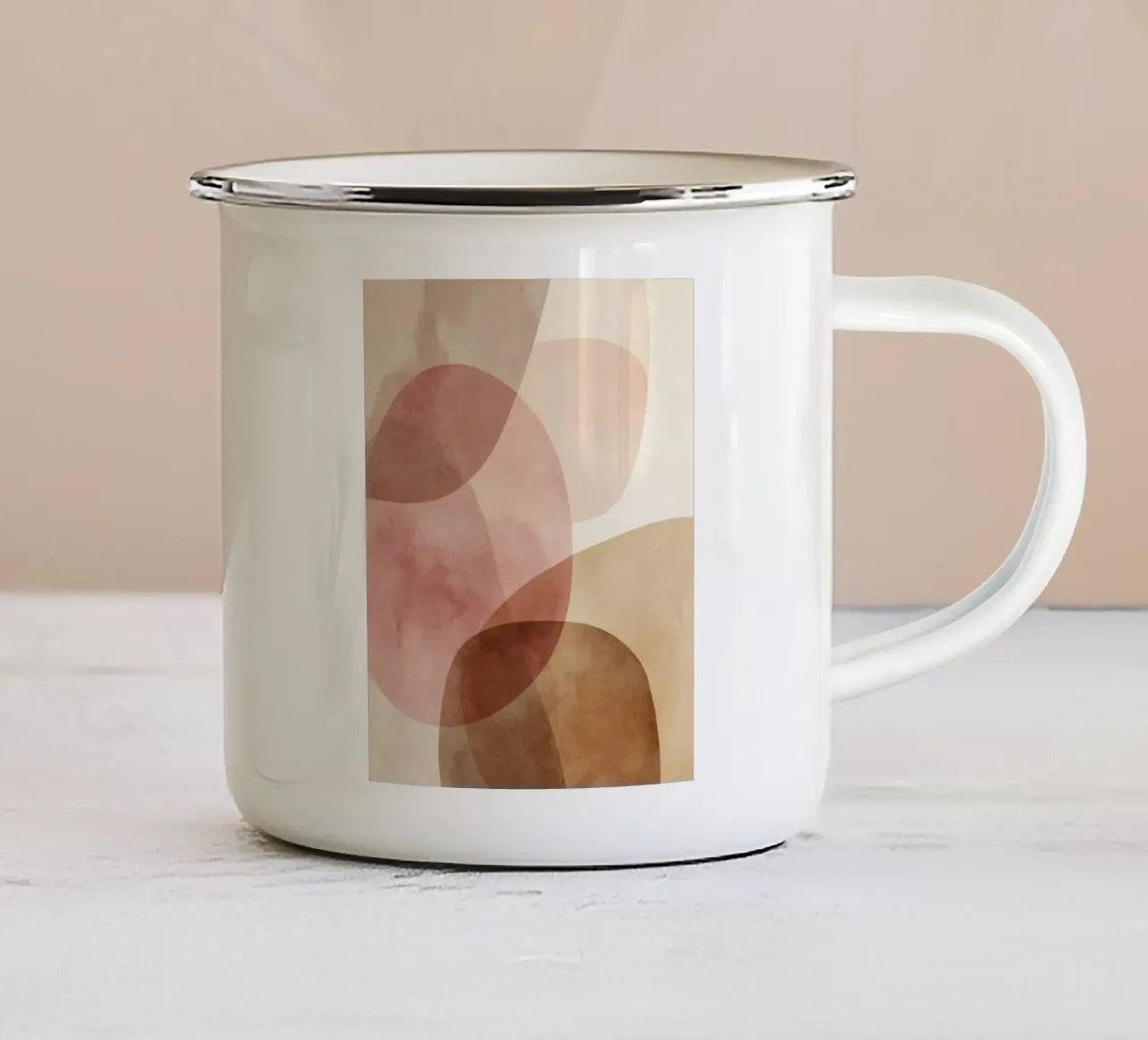 Warm watercolor abstract with soft overlapping circles enamel mug by Artbyvo