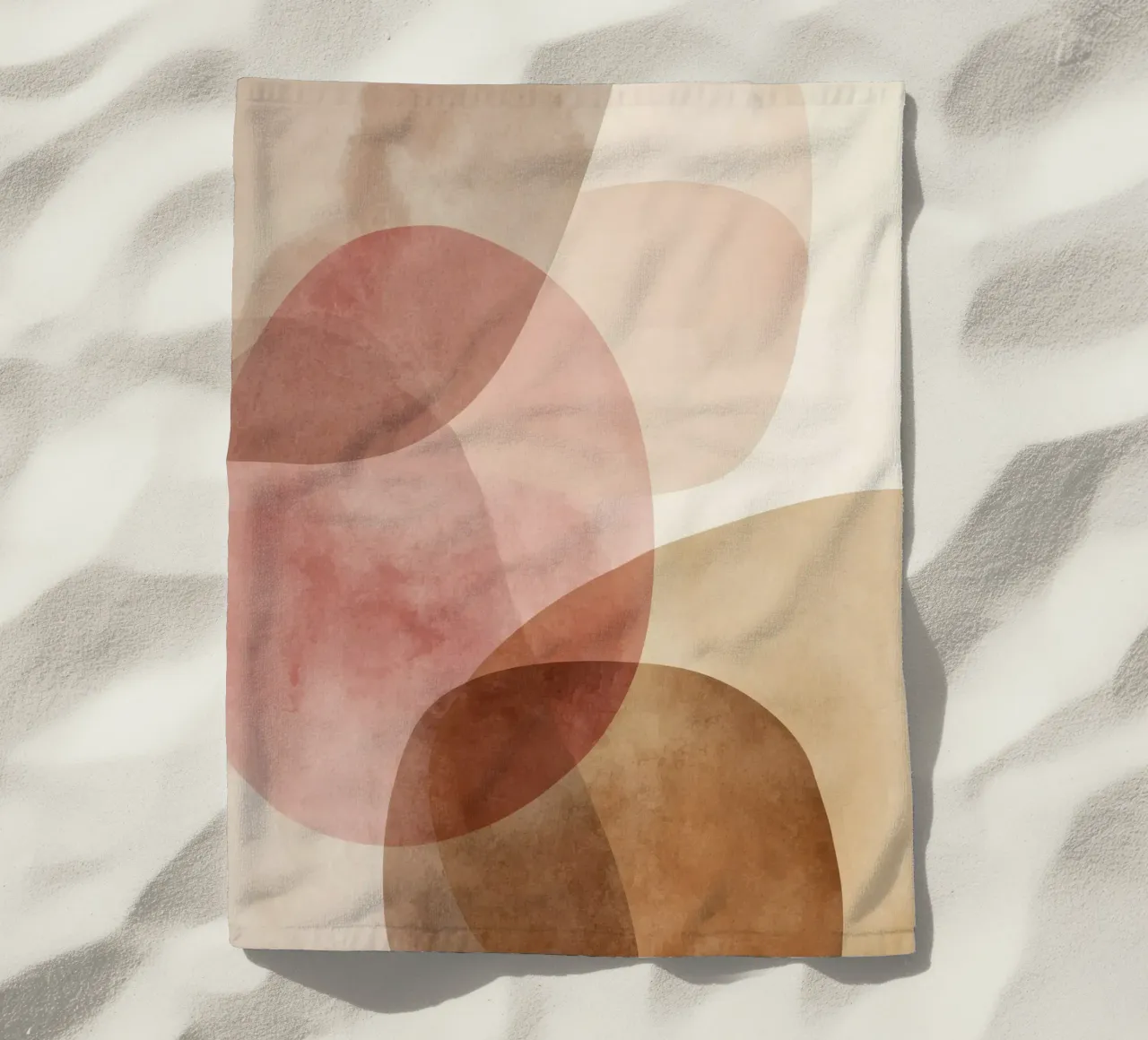 Warm watercolor abstract with soft overlapping circles beach towel by Artbyvo