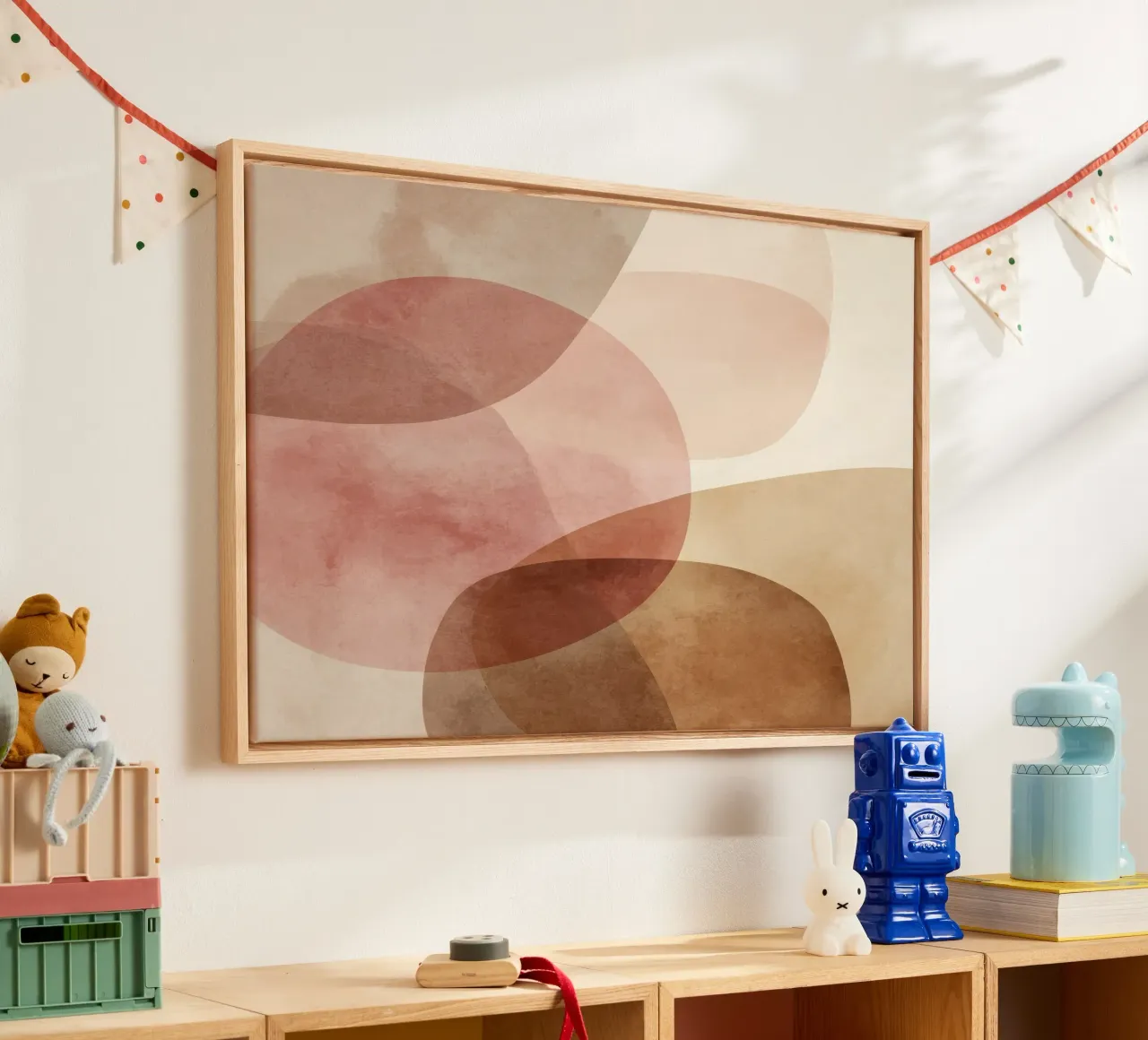 Warm watercolor abstract with soft overlapping circles canvas by Artbyvo