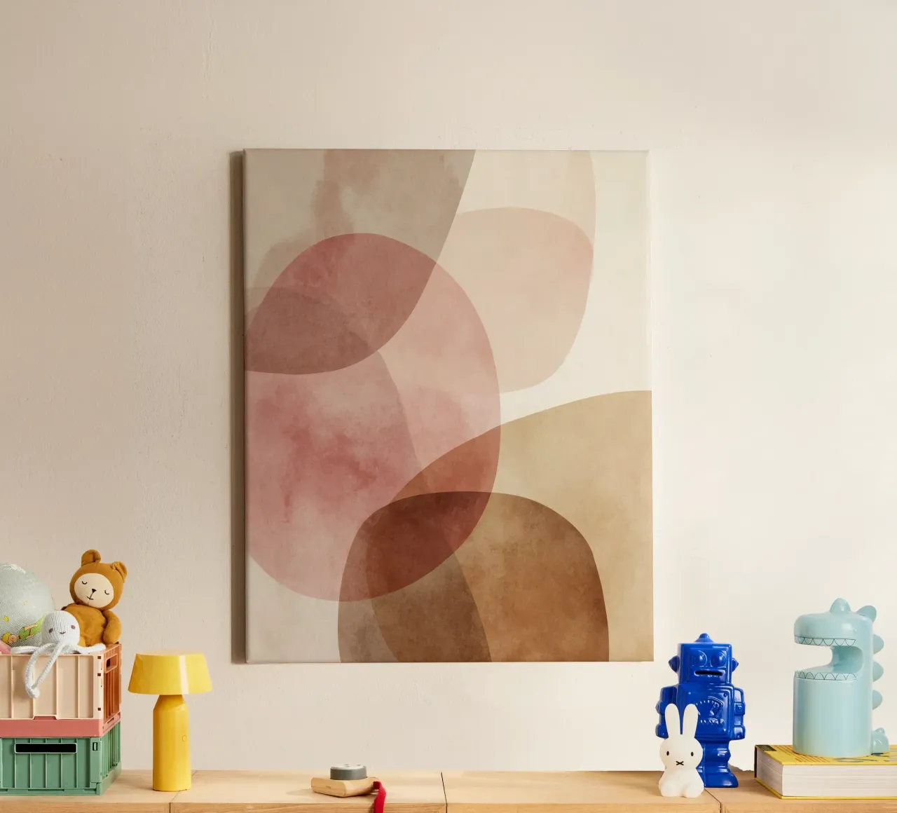 Warm watercolor abstract with soft overlapping circles canvas by Artbyvo