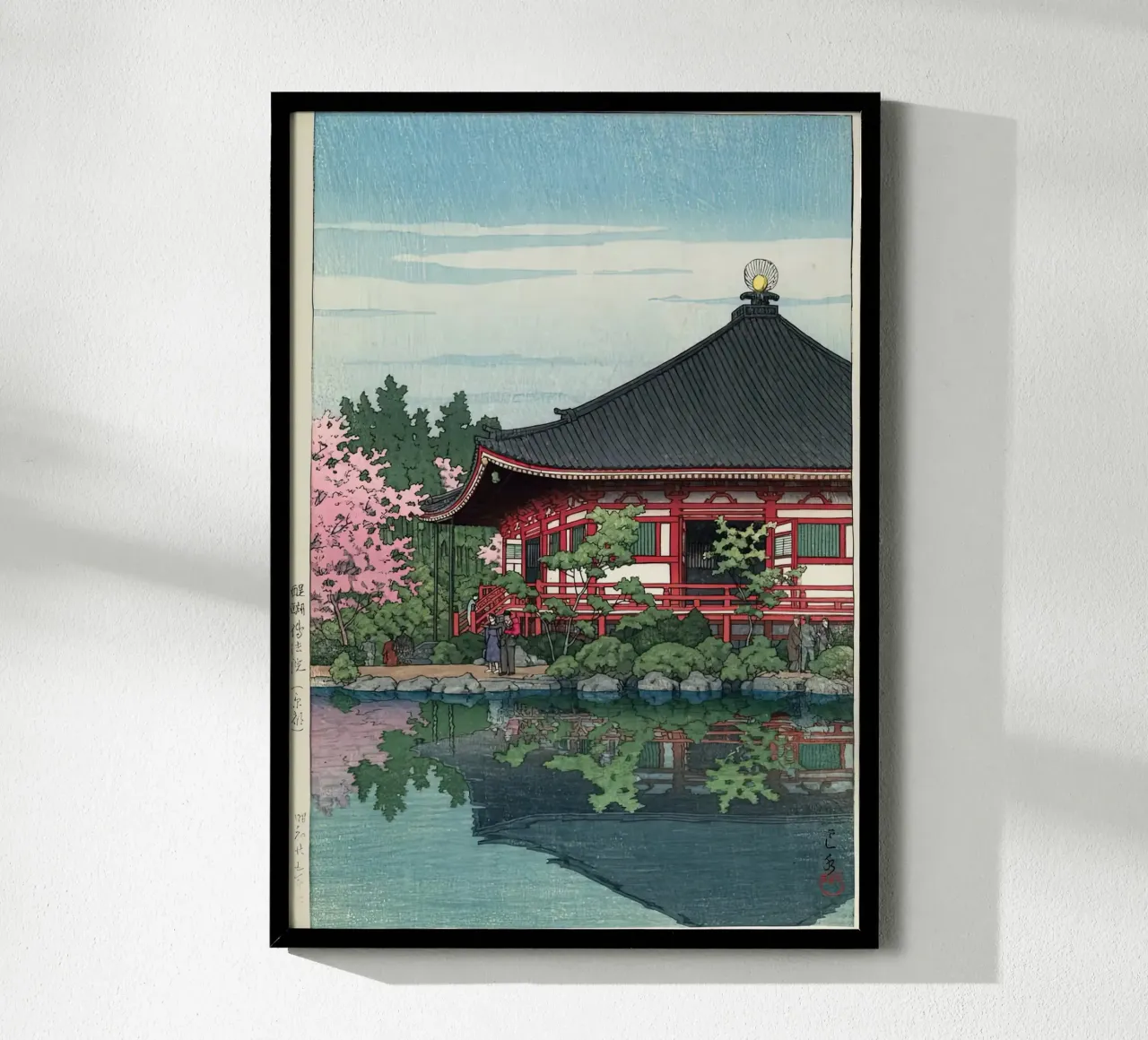 Tempio giapponese sul lago con i ciliegi in fiore carta hahnemühle da dawnthesea