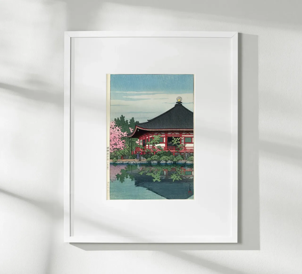 Tempio giapponese sul lago con i ciliegi in fiore carta hahnemühle da dawnthesea