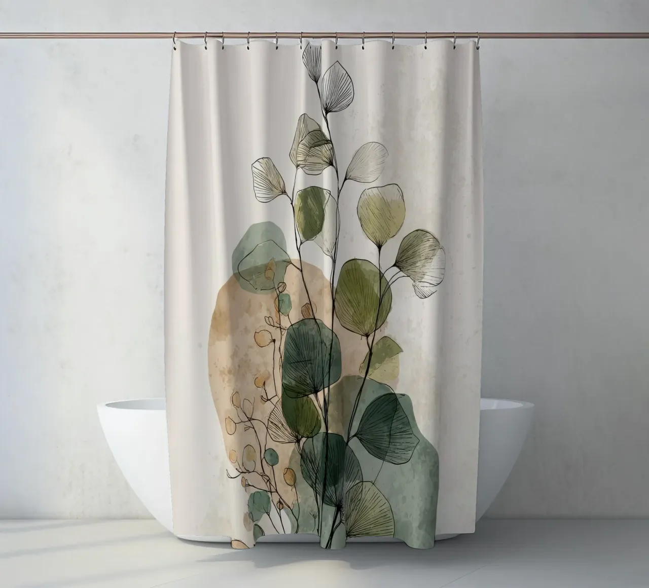 Abstract botanical wall art with green flowers shower curtain by Artbyvo