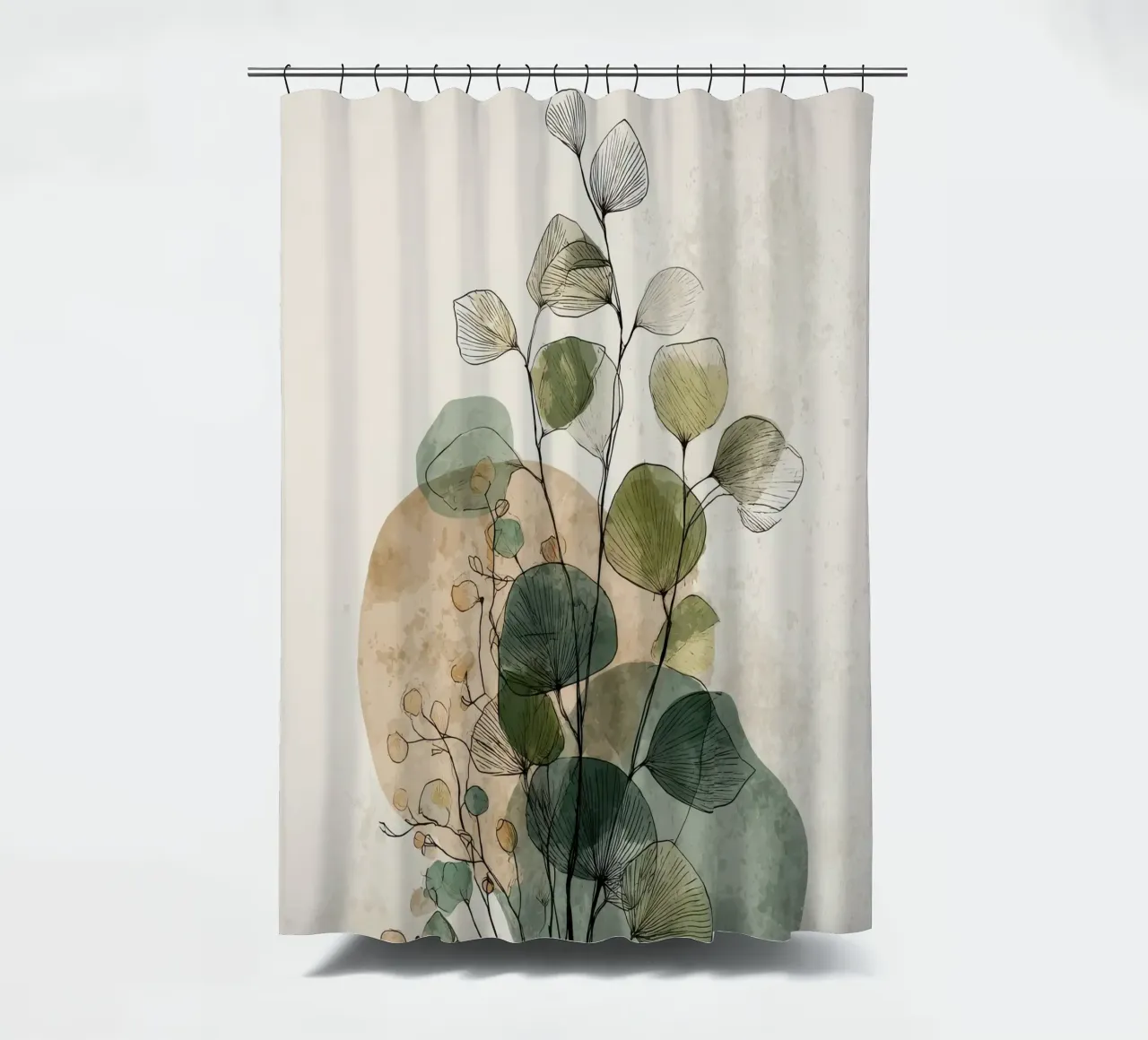 Abstract botanical wall art with green flowers shower curtain by Artbyvo