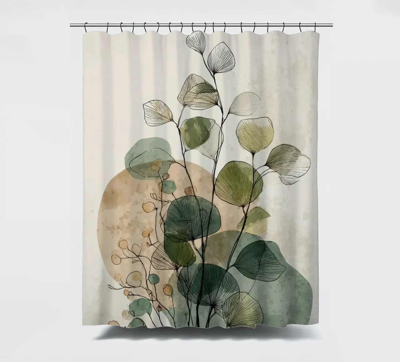 Abstract botanical wall art with green flowers shower curtain by Artbyvo