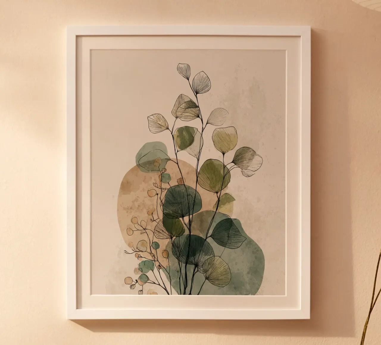 Abstract botanical wall art with green flowers poster by Artbyvo