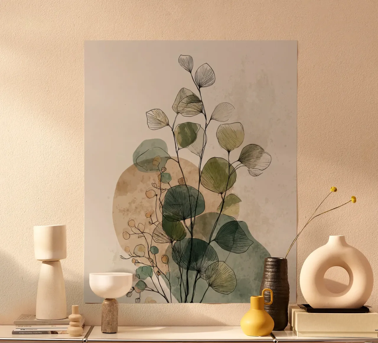 Abstract botanical wall art with green flowers poster by Artbyvo