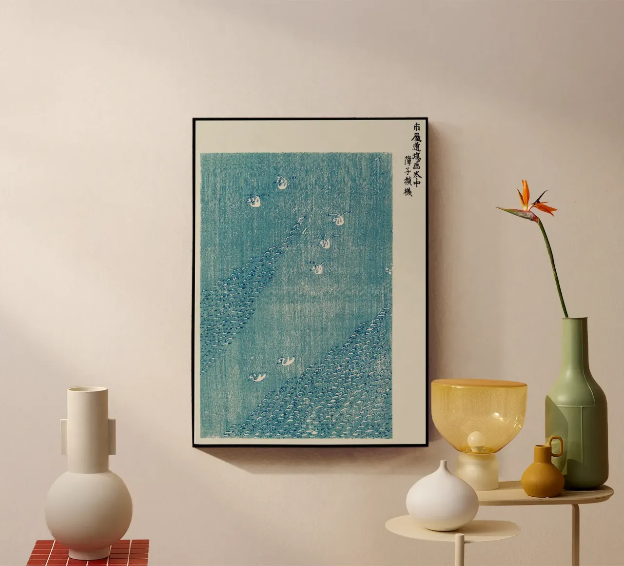 Cisnes en un mar azul con textura metacrilato de dawnthesea
