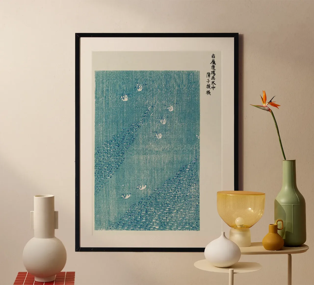 Cisnes en un mar azul con textura hahnemühle de dawnthesea