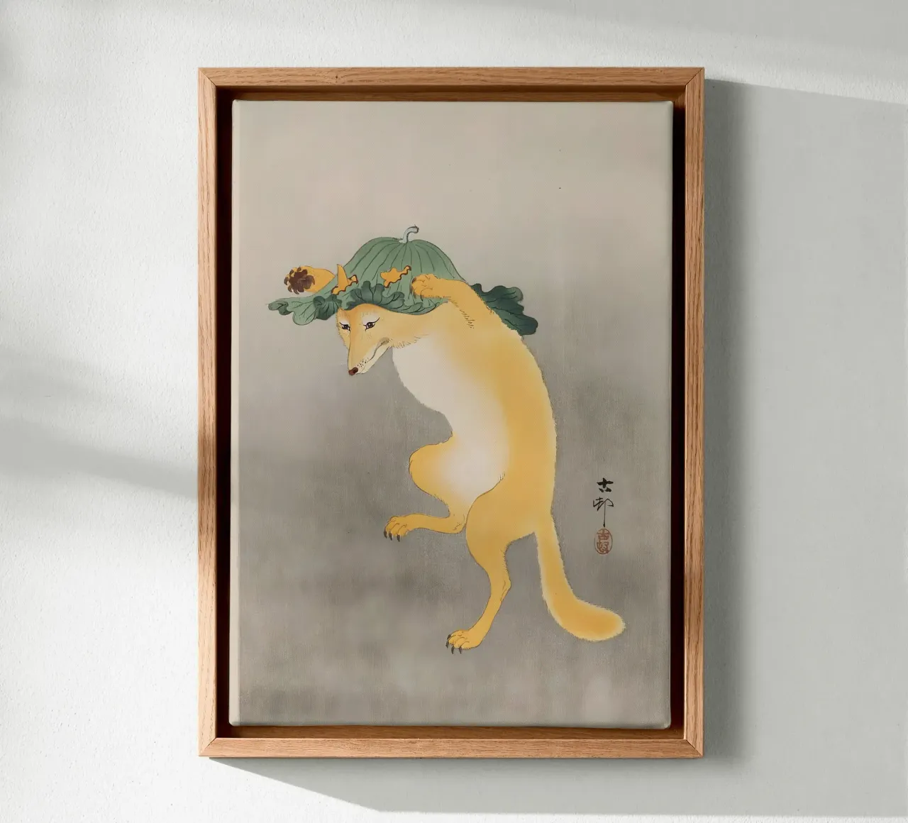 Volpe danzante con zucca Stampa Ukiyo-e tela da dawnthesea