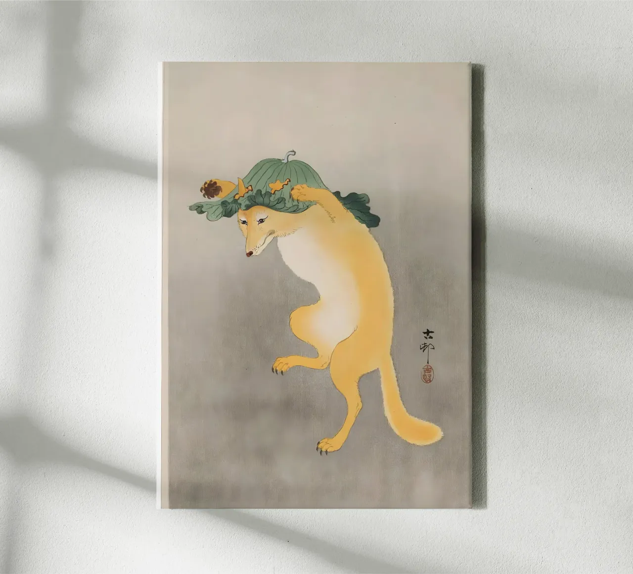 Volpe danzante con zucca Stampa Ukiyo-e tela da dawnthesea