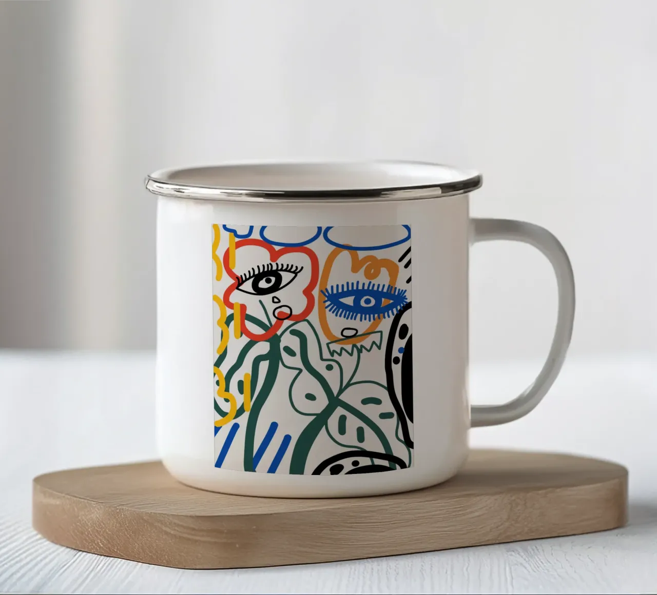 Line art massimalista 08 tazza in smalto da Little Dean