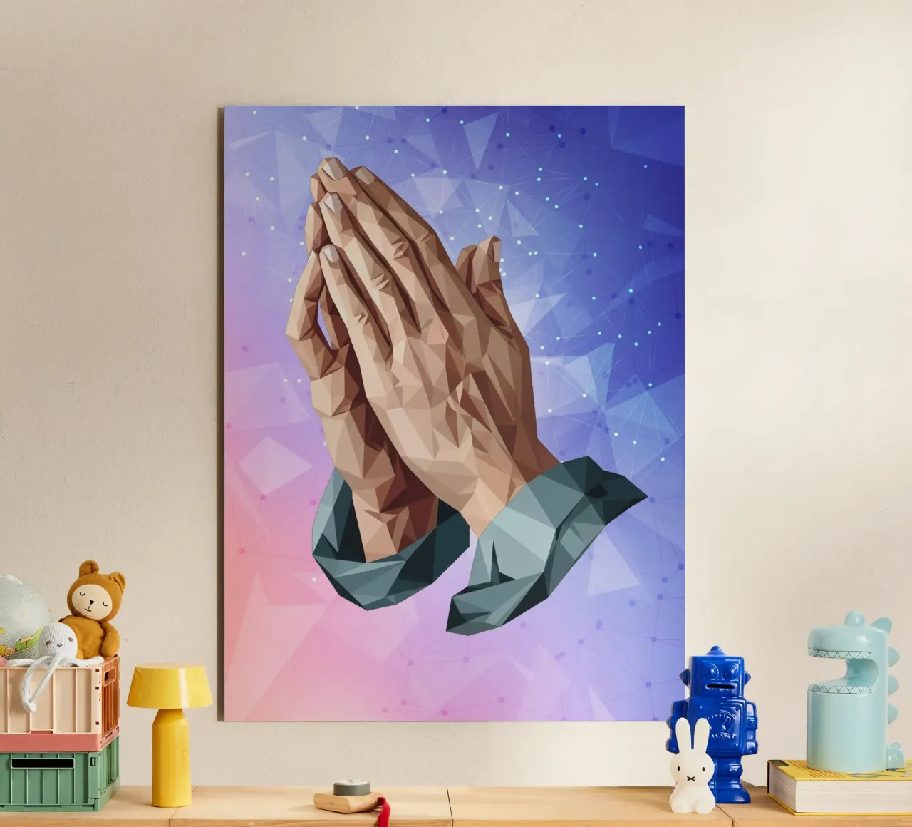 Mani in preghiera Lowpoly alluminio dibond da Low Profile