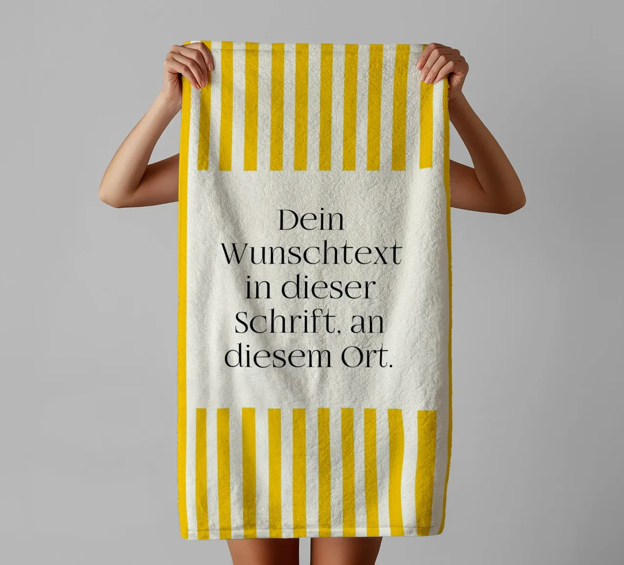 Wunschtext mit gelben Streifen asciugamano da bagno da WORTSPIEL