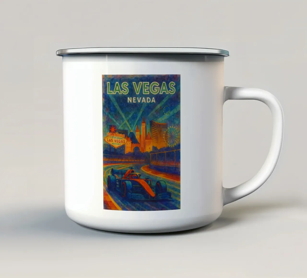 las vegas grand prix oldtimer tekening emaille mok van orchida