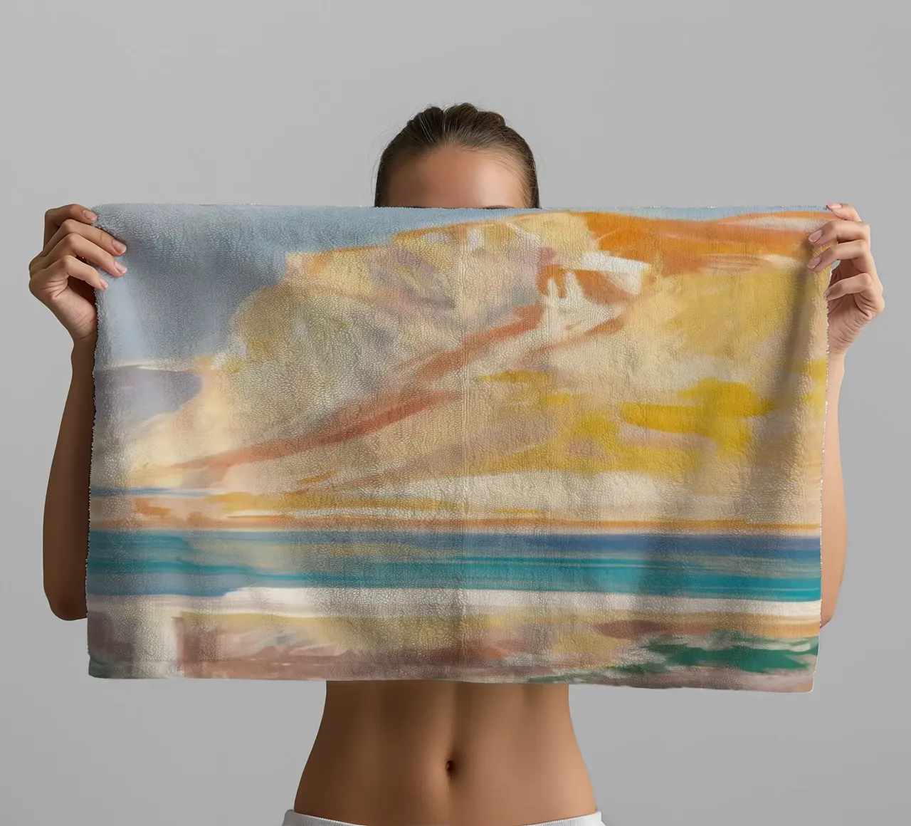 Sunlit Coastal Cliffs towel by Angkasa Mist