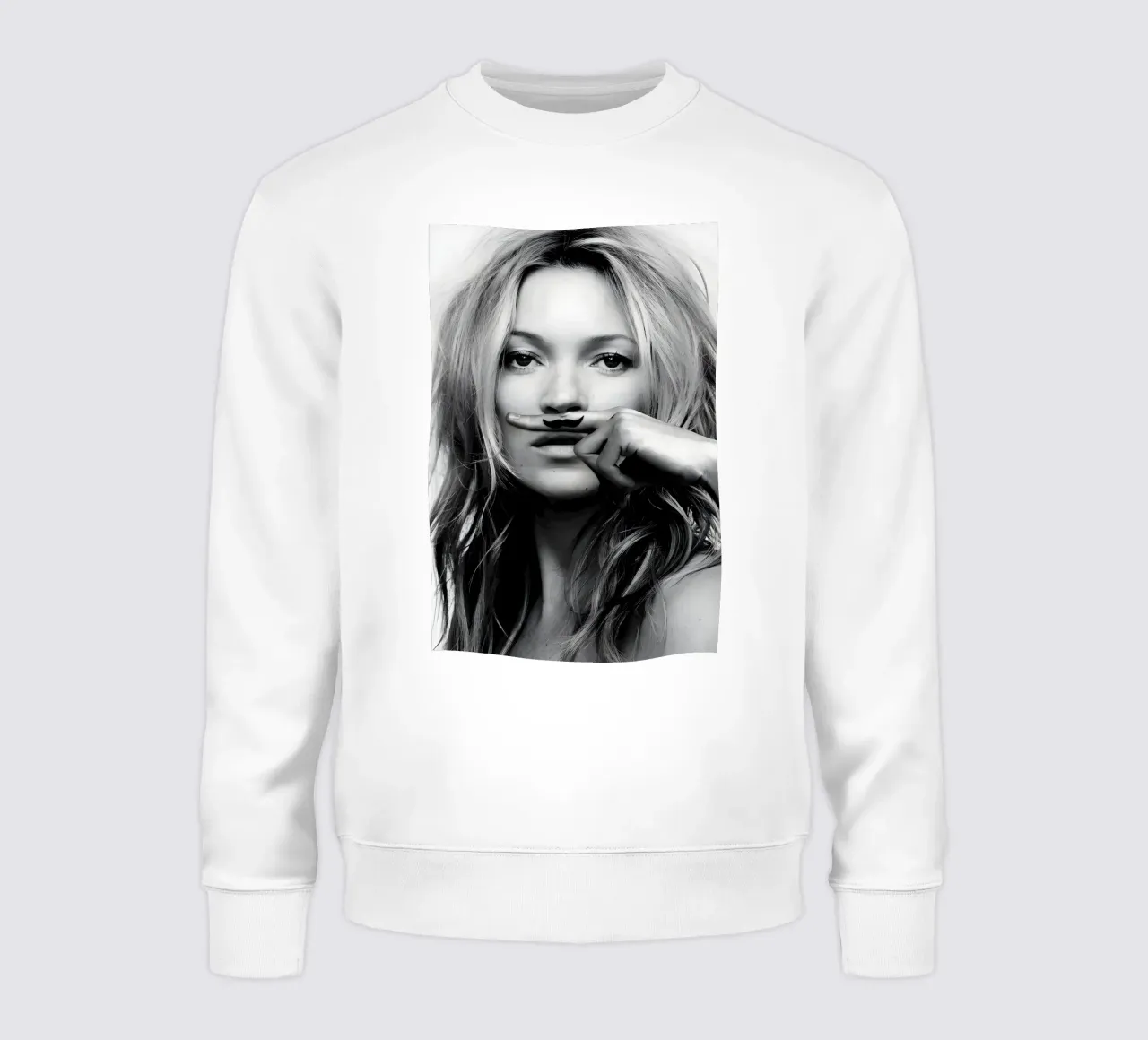 Kate Moss con i baffi felpa da vintage