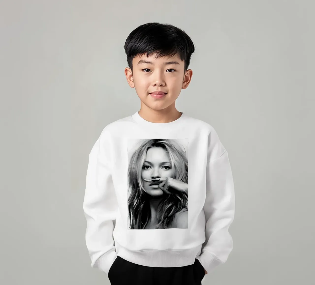 Kate Moss con i baffi felpa bambino da vintage
