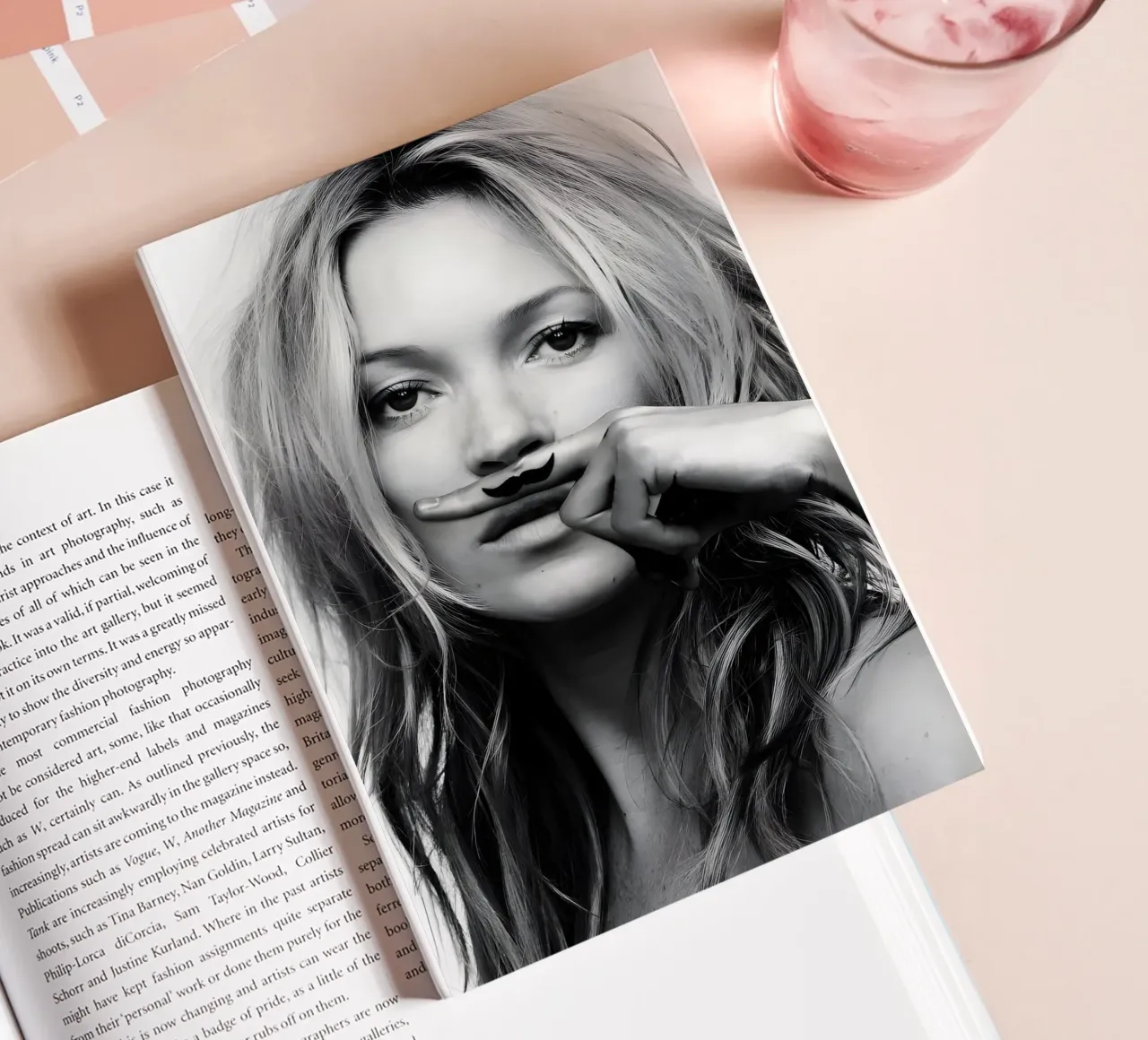 Kate Moss with a mustache notebook by vintage