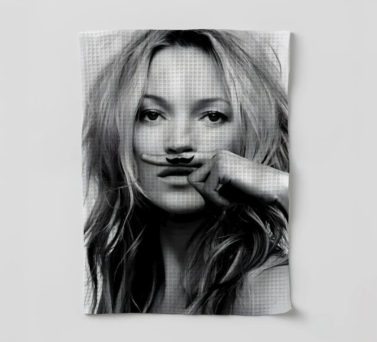 Kate Moss con i baffi canovaccio da cucina da vintage
