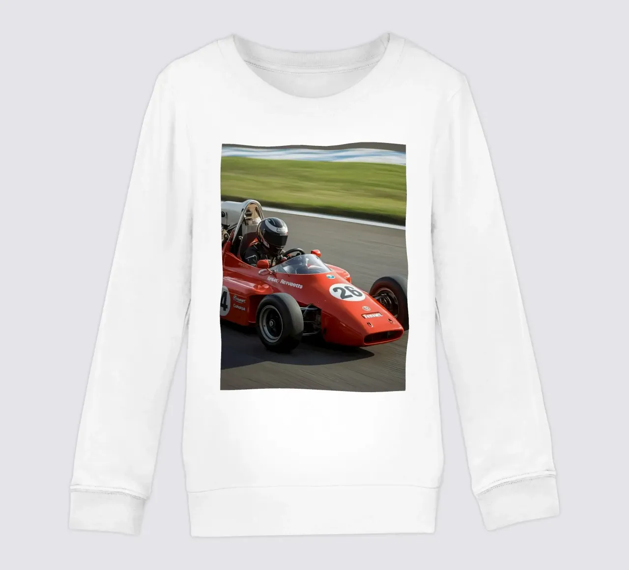 Auto da corsa di Formula rossa in pista felpa bambino da DesignDoodle