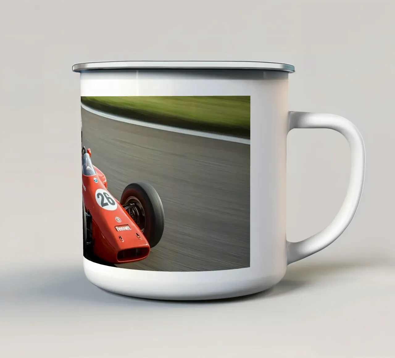 Auto da corsa di Formula rossa in pista tazza in smalto da DesignDoodle