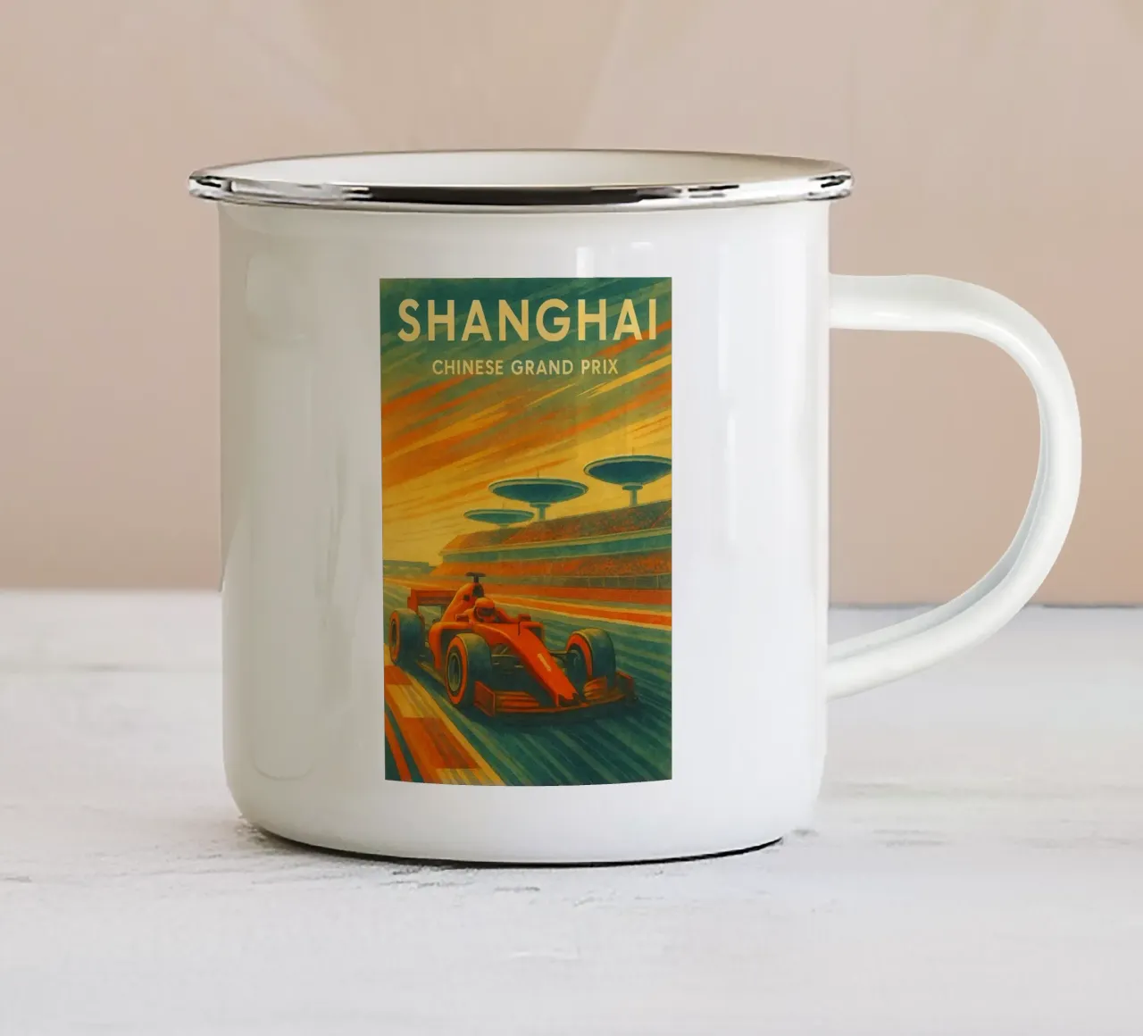 shanghai grand prix oldtimer tekening emaille mok van orchida