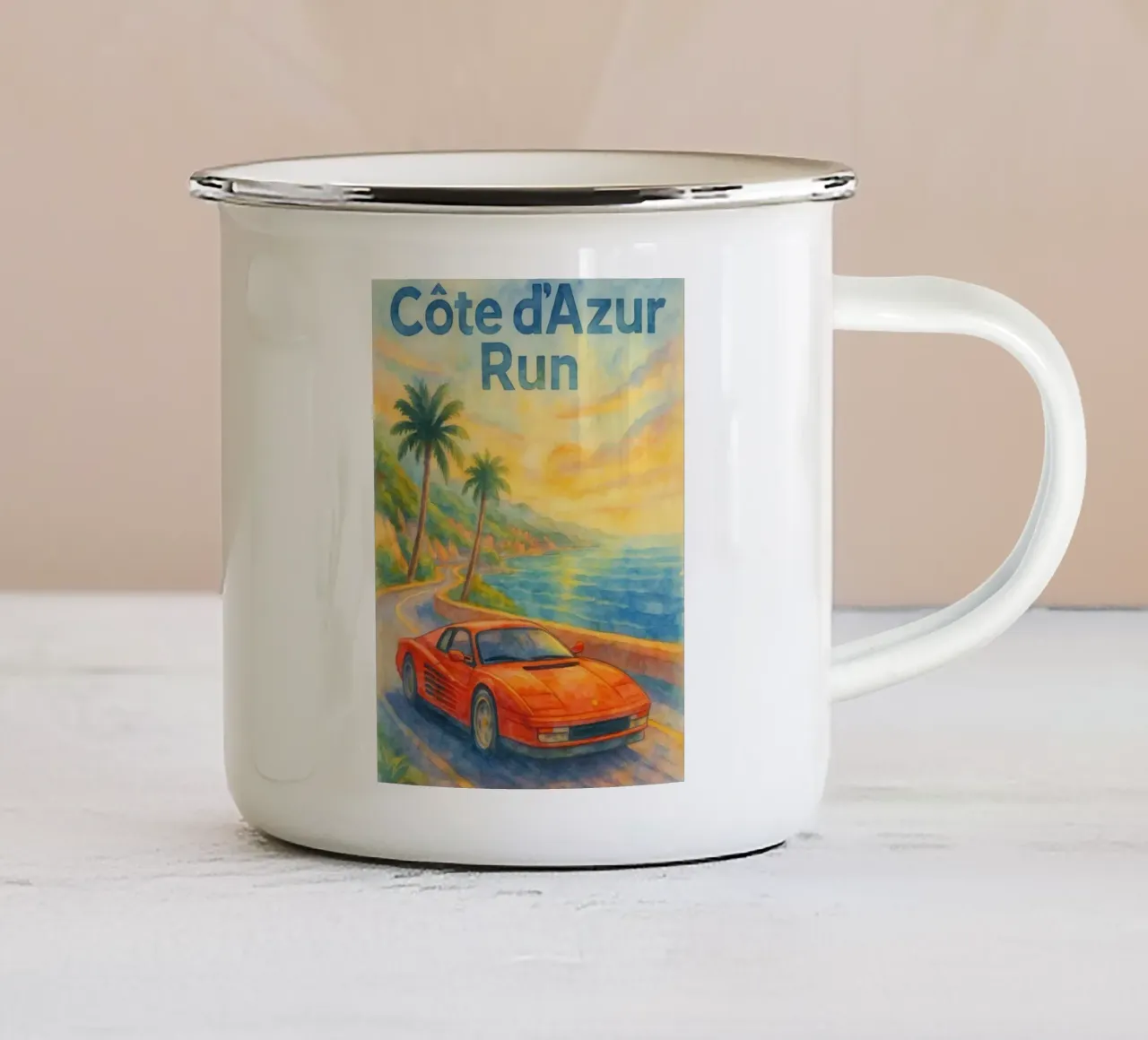 cote d azur run oldtimer tekening emaille mok van orchida