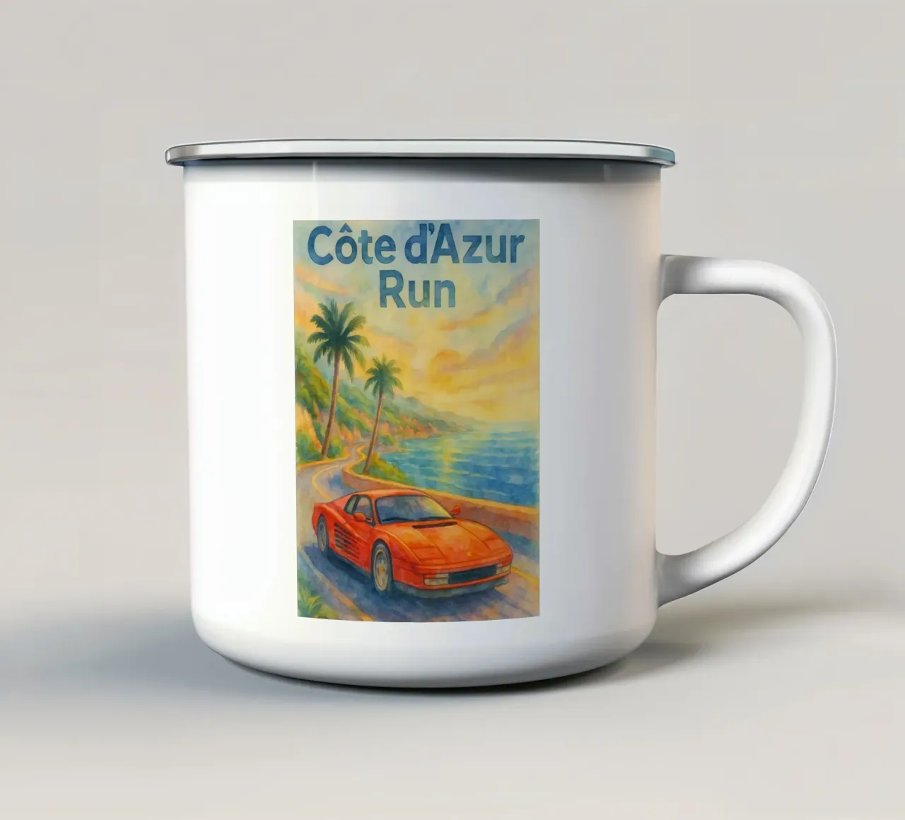 cote d azur run oldtimer tekening emaille mok van orchida