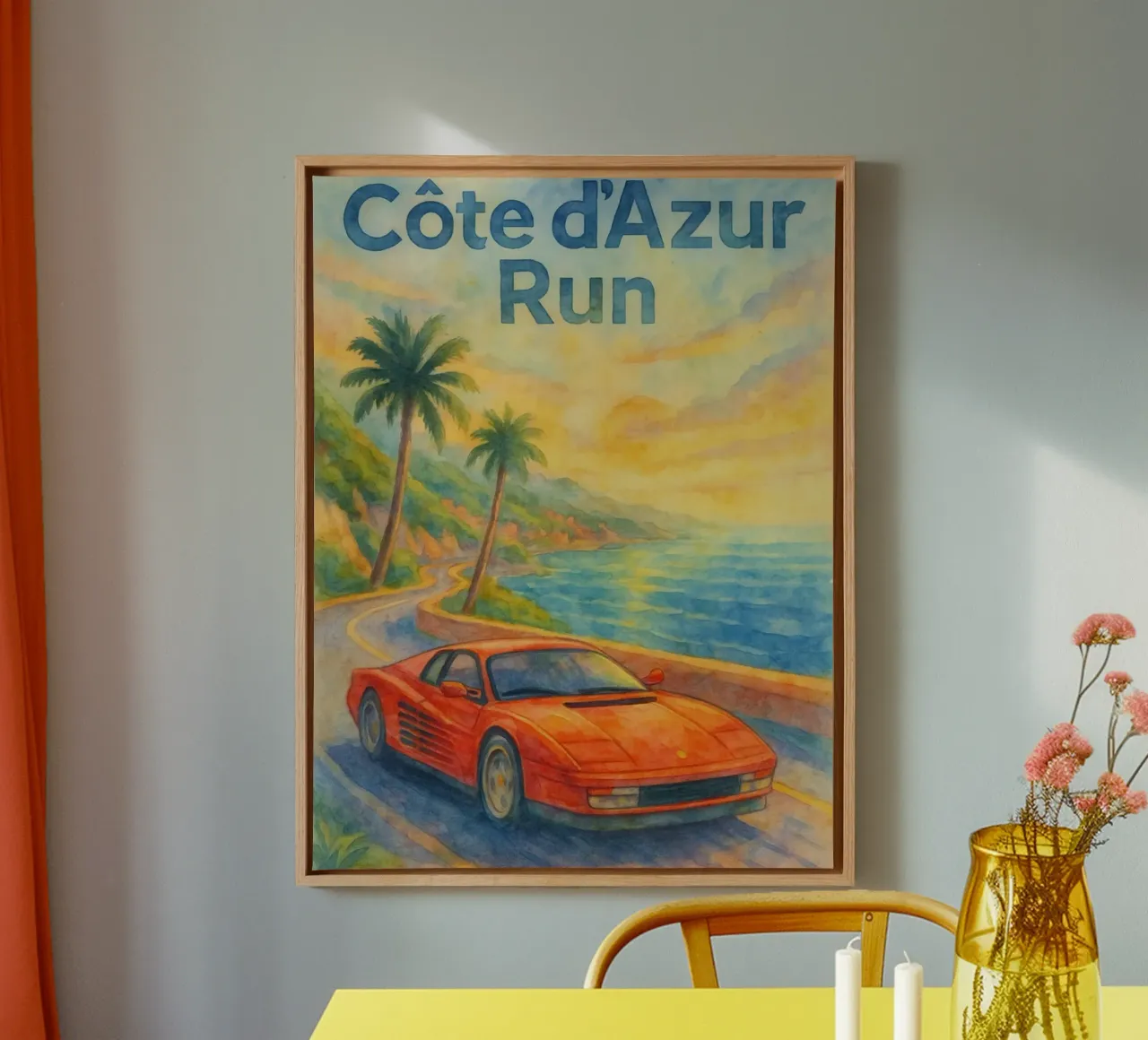 cote d azur run oldtimer tekening canvas van orchida