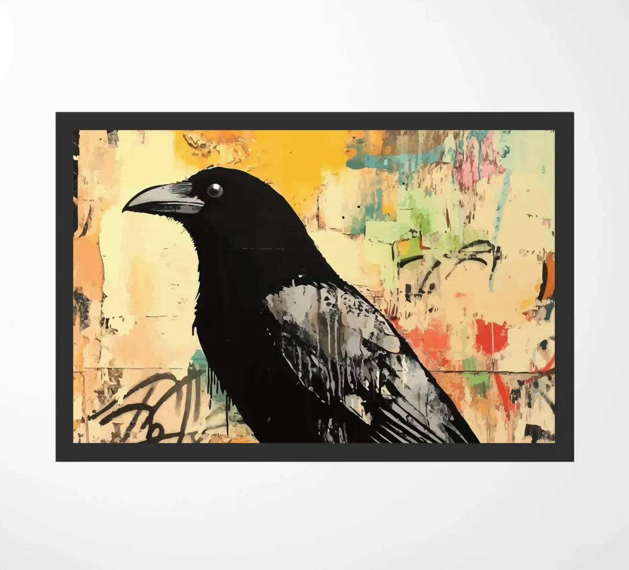 Raven on an abstract graffiti background doormat by pixelbull - medieval art and more