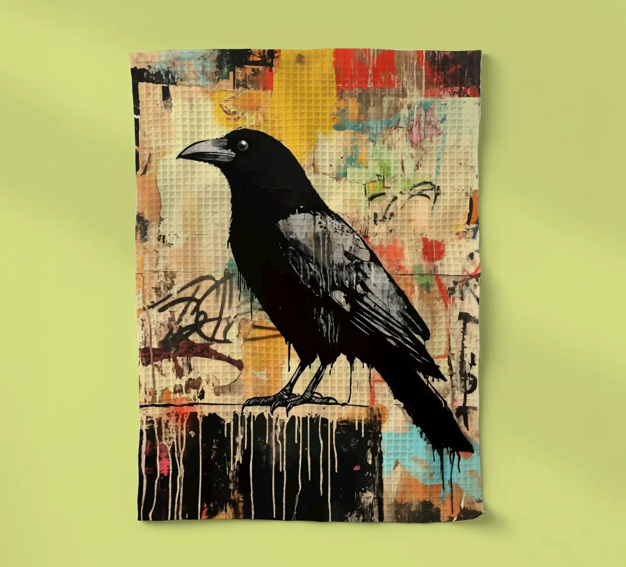 Raven on an abstract graffiti background tea towel by pixelbull - medieval art and more