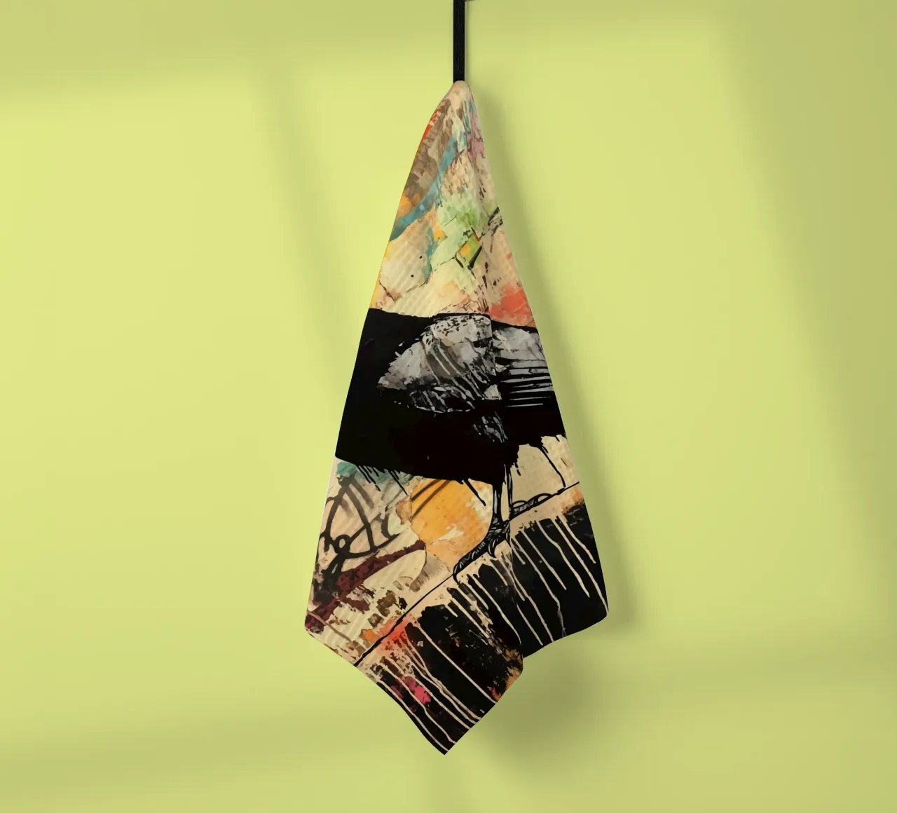 Raven on an abstract graffiti background tea towel by pixelbull - medieval art and more