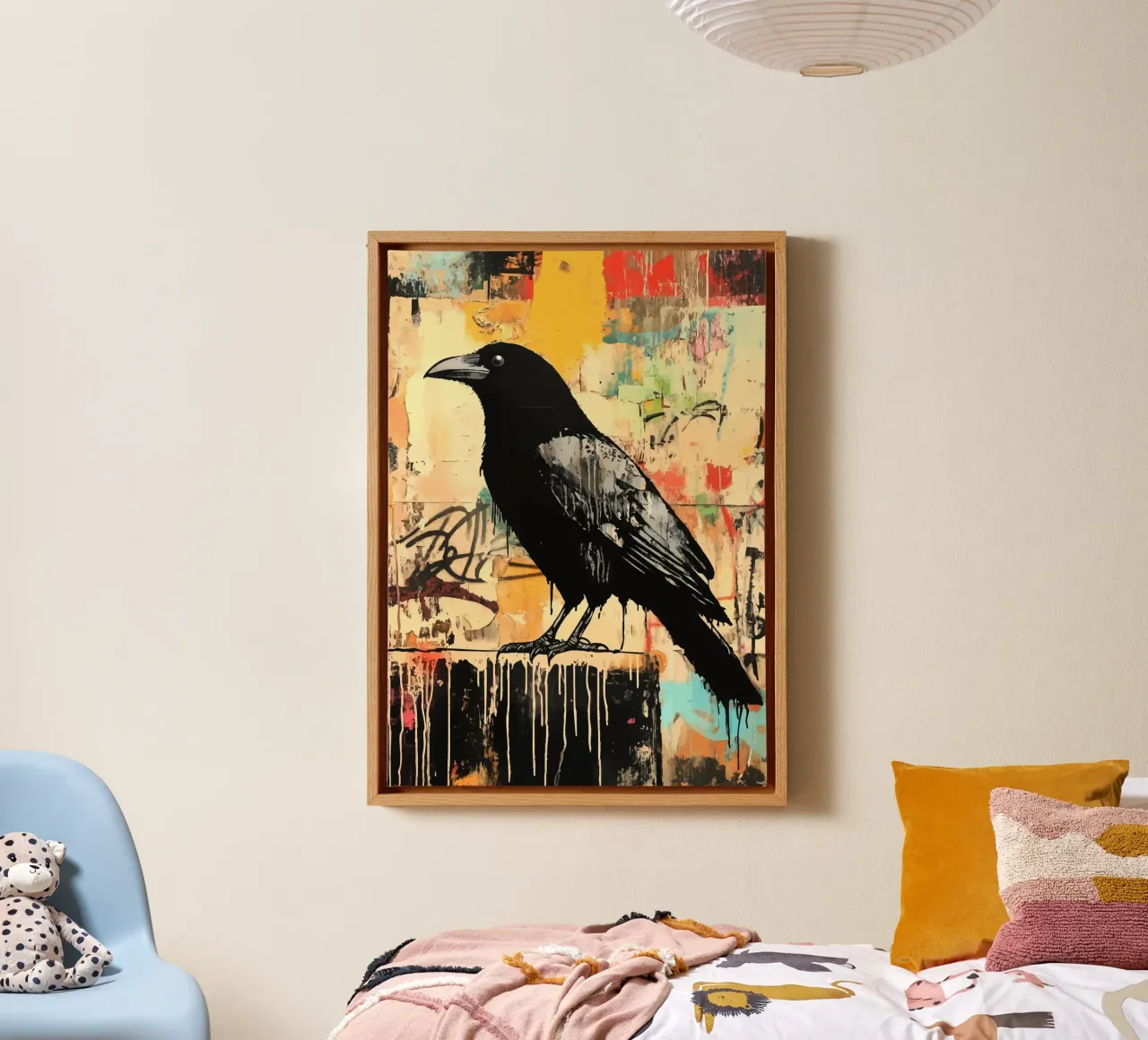Raven on an abstract graffiti background canvas by pixelbull - medieval art and more