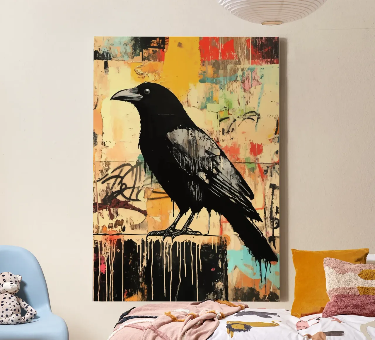 Raven on an abstract graffiti background canvas by pixelbull - medieval art and more
