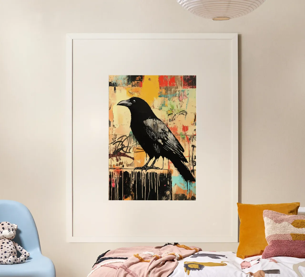 Raven on an abstract graffiti background hahnemühle by pixelbull - medieval art and more
