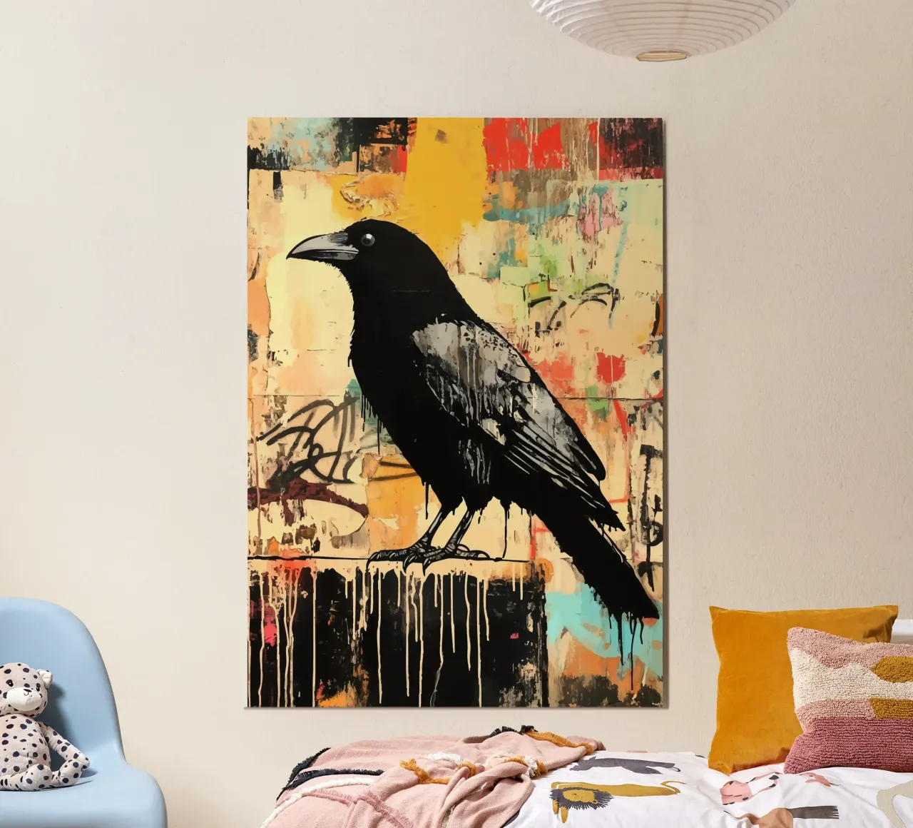 Raven on an abstract graffiti background hahnemühle by pixelbull - medieval art and more