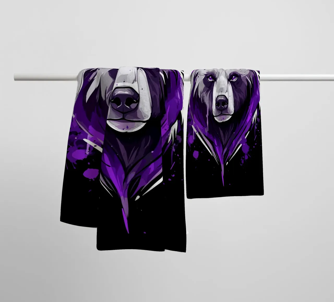 Testa di orso espressiva in stile graffiti asciugamano da bagno da pixelbull - medieval art and more