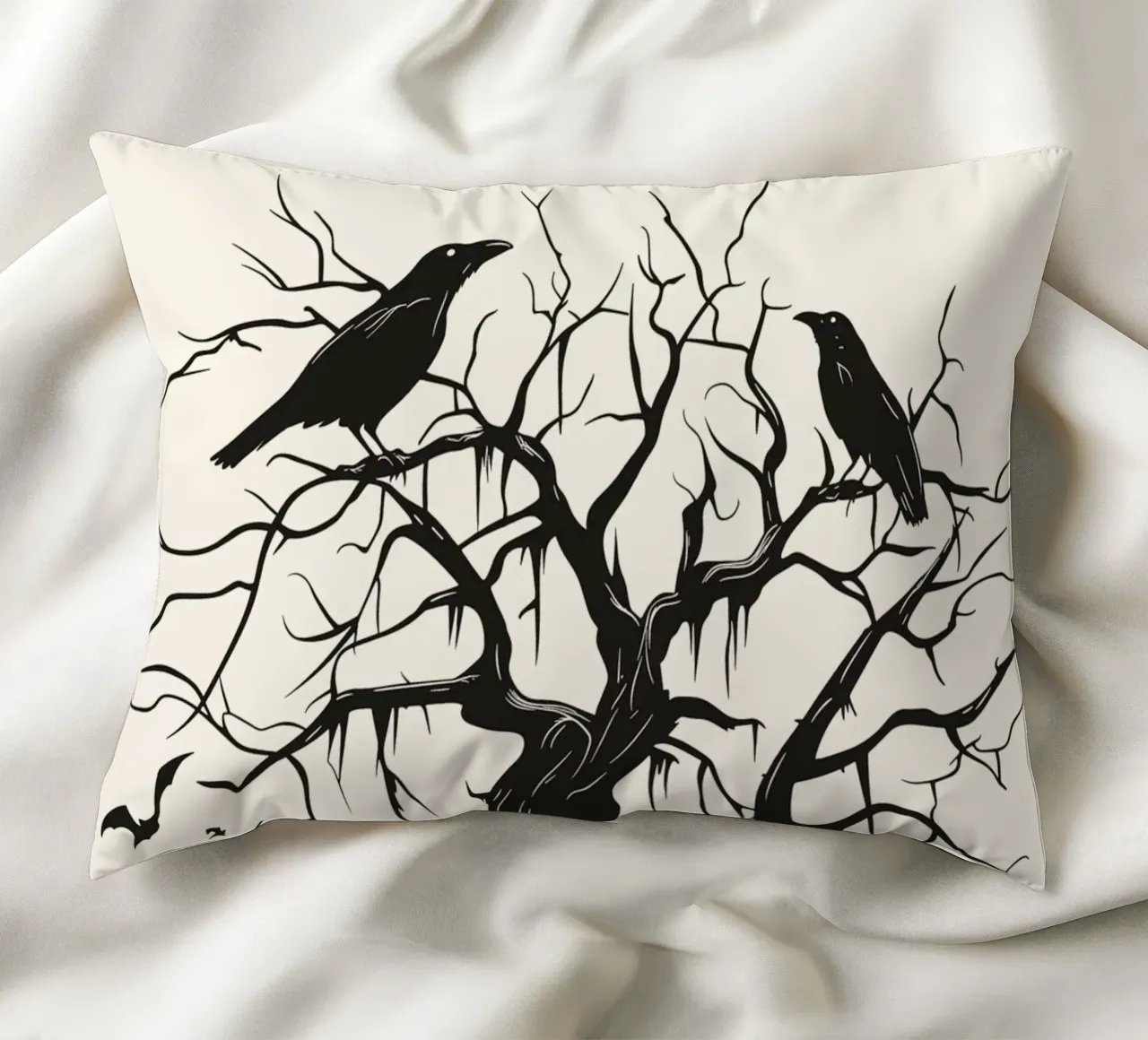 Albero mistico con corvi e lanterne cuscino da pixelbull - medieval art and more