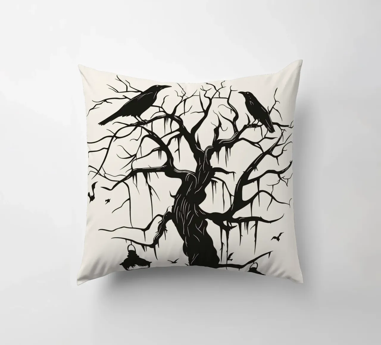Albero mistico con corvi e lanterne cuscino da pixelbull - medieval art and more