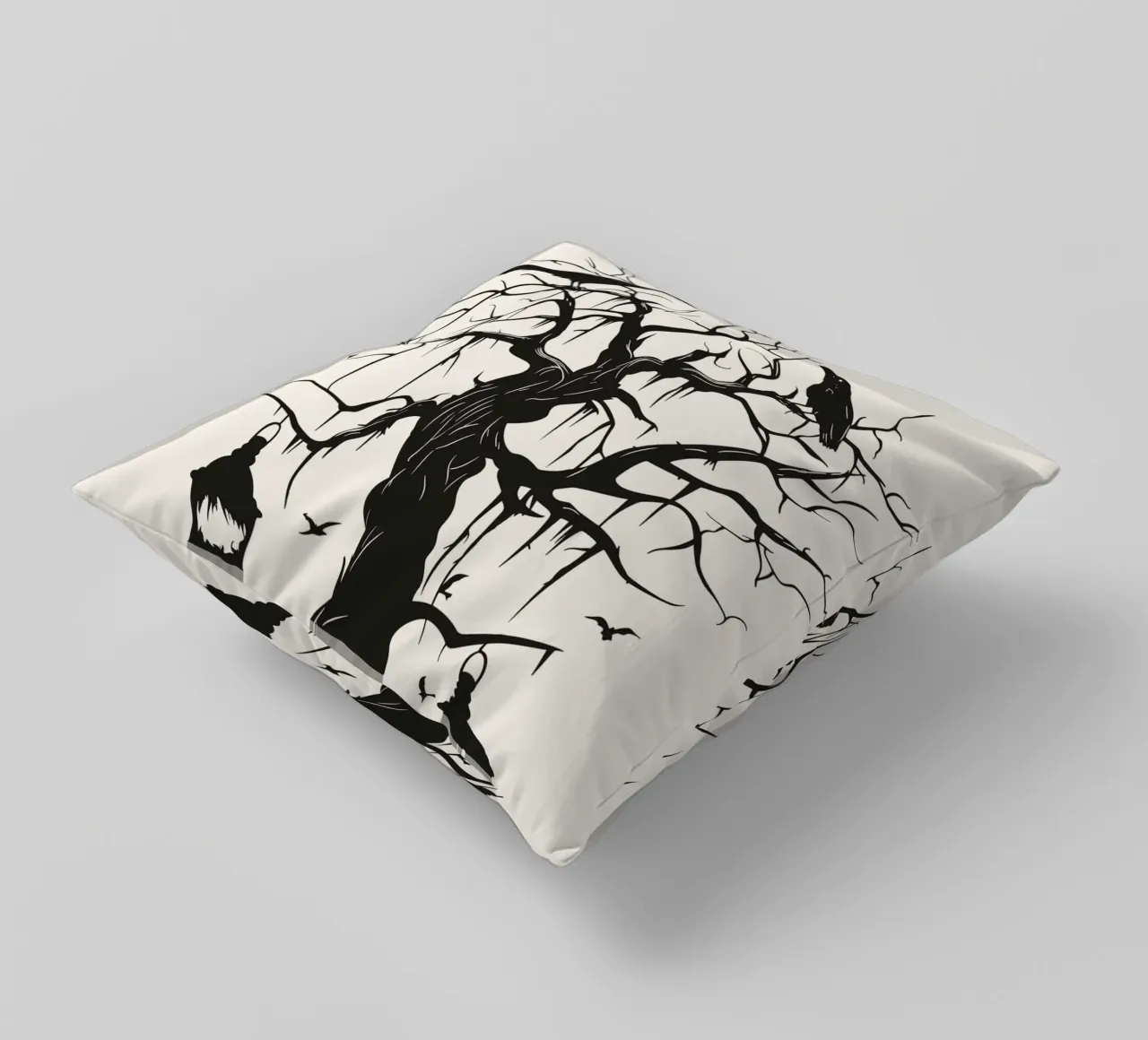 Albero mistico con corvi e lanterne cuscino da pixelbull - medieval art and more