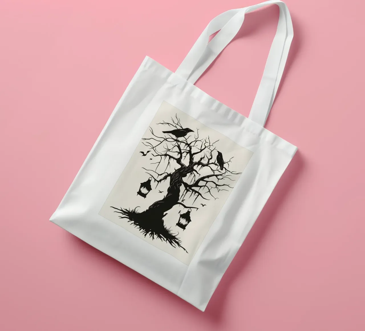 Albero mistico con corvi e lanterne borsa in juta da pixelbull - medieval art and more